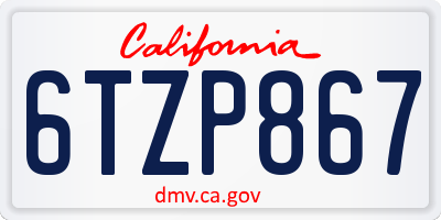 CA license plate 6TZP867