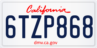 CA license plate 6TZP868