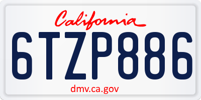 CA license plate 6TZP886
