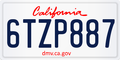 CA license plate 6TZP887