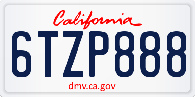 CA license plate 6TZP888