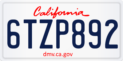 CA license plate 6TZP892
