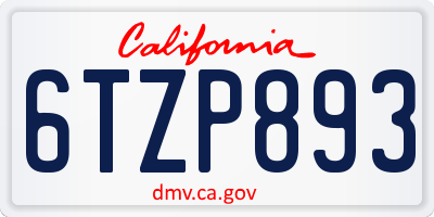 CA license plate 6TZP893