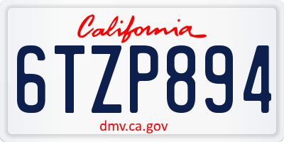 CA license plate 6TZP894