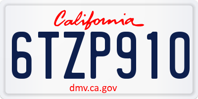 CA license plate 6TZP910