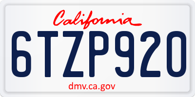 CA license plate 6TZP920