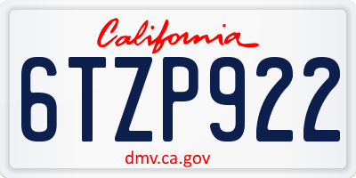 CA license plate 6TZP922