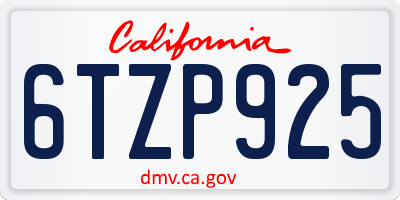 CA license plate 6TZP925