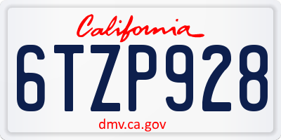 CA license plate 6TZP928