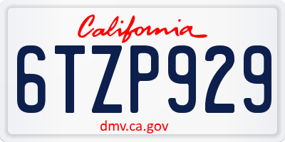 CA license plate 6TZP929