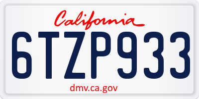 CA license plate 6TZP933