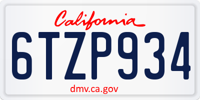 CA license plate 6TZP934