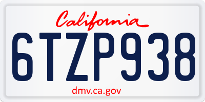 CA license plate 6TZP938