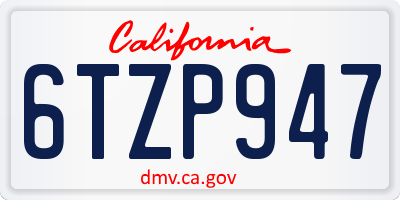 CA license plate 6TZP947