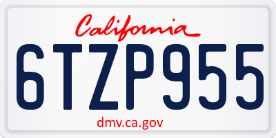 CA license plate 6TZP955