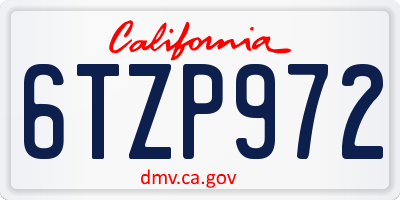 CA license plate 6TZP972