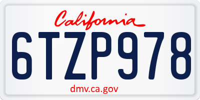 CA license plate 6TZP978