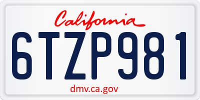 CA license plate 6TZP981