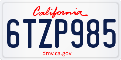 CA license plate 6TZP985