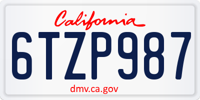 CA license plate 6TZP987
