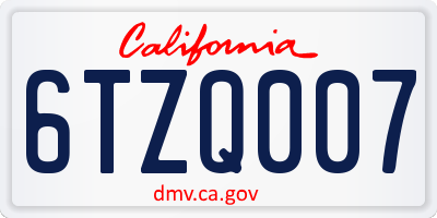 CA license plate 6TZQ007