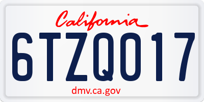 CA license plate 6TZQ017