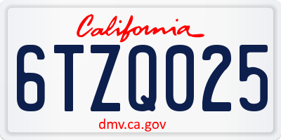 CA license plate 6TZQ025