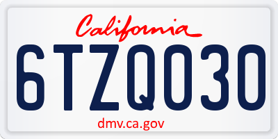 CA license plate 6TZQ030