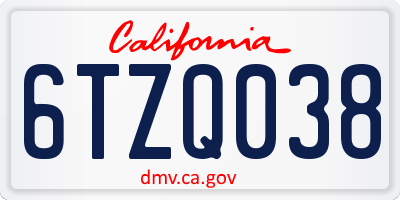 CA license plate 6TZQ038