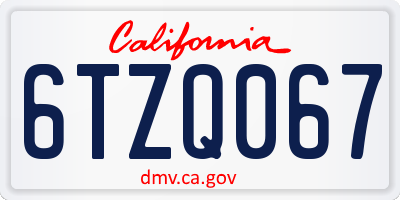 CA license plate 6TZQ067