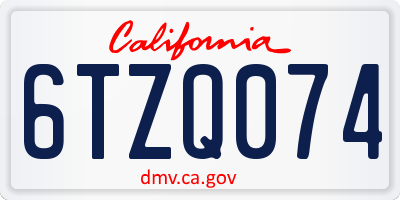 CA license plate 6TZQ074