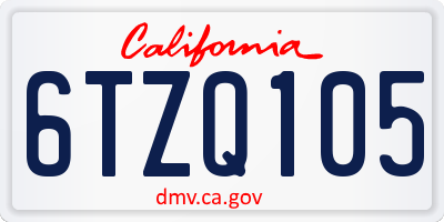 CA license plate 6TZQ105