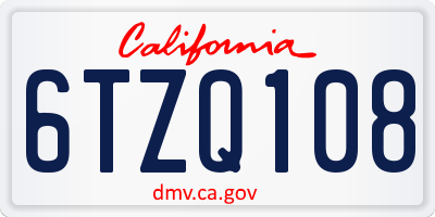 CA license plate 6TZQ108
