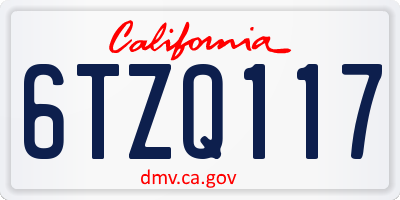 CA license plate 6TZQ117