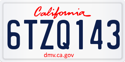 CA license plate 6TZQ143