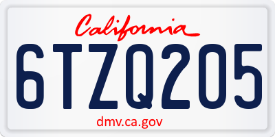 CA license plate 6TZQ205