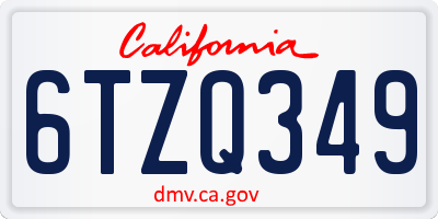 CA license plate 6TZQ349