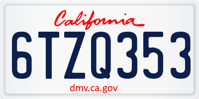 CA license plate 6TZQ353