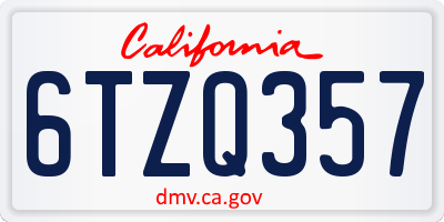 CA license plate 6TZQ357