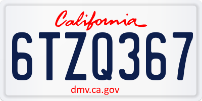 CA license plate 6TZQ367