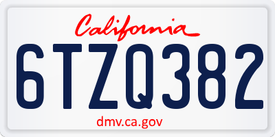 CA license plate 6TZQ382