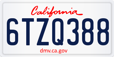CA license plate 6TZQ388