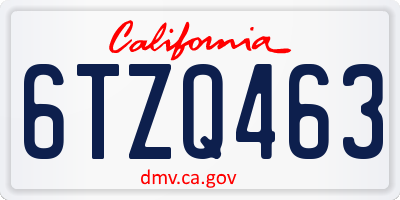 CA license plate 6TZQ463