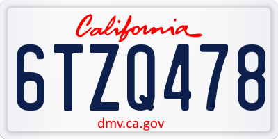 CA license plate 6TZQ478
