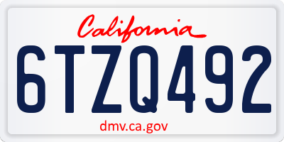 CA license plate 6TZQ492