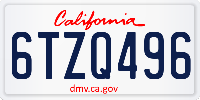 CA license plate 6TZQ496