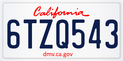 CA license plate 6TZQ543