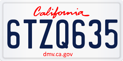 CA license plate 6TZQ635