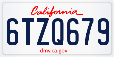 CA license plate 6TZQ679