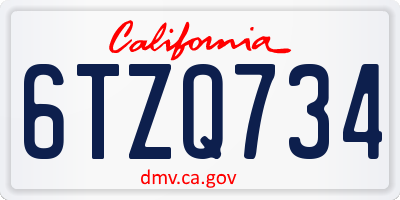 CA license plate 6TZQ734